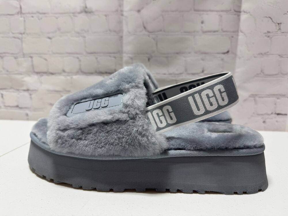 UGG Disco Slide Platform Slipper Sz 10 Color Ash Fog Sheepskin Upper And Insole